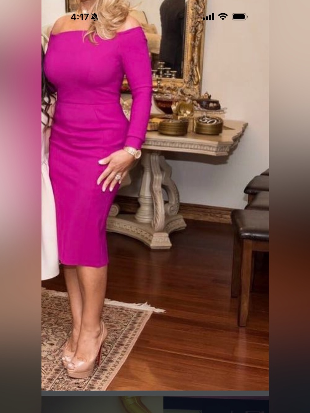 Greta Constantine Fuchsia Off-Shoulder Midi Dress - Size S/P